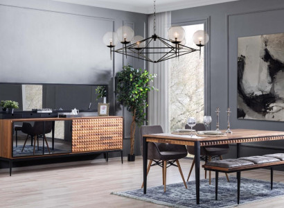 Group dinette Dining room Dining set Dining room furniture Set 8pcs Wood Brown